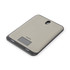 Digital kitchen scale, brushed silver, flat with Salter logo, shows tare and unit buttons