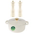 Set of cream salt and pepper mills with matching PFAS-free casserole dish