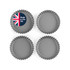 Set of four grey fluted tart tins, top view, one shows 'Made in the UK' badge.