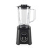 Black jug blender with clear measuring jug, shown front view