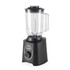 Black jug blender with clear pitcher on kitchen counter