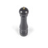 Grey manual salt mill with gold knob, shown upright on white background