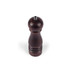 Dark wood pepper mill with metal knob, upright on white background