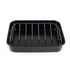Black non-stick roasting tin with silver metal rack, shown empty, for oven cooking.