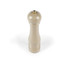 Beige wooden salt mill shown upright on white background
