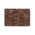 Rectangular dark wood chopping board with end grain pattern, shown from above.
