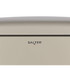 Cream Salter bread bin with black trim, close-up of logo on lid