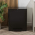 Black rectangular pedal bin with soft-close lid, shown in a modern kitchen setting