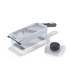 White plastic mandoline slicer with handle and food holder, Salter branding on side