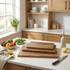 Set of three wooden chopping boards on kitchen counter