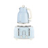 Light blue kettle and toaster set with cream accents, shown on white background.
