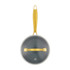 Cream saucepan with gold handle and lid, top view