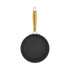 Non-stick black saucepan with gold handle, top view