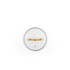 Cream glass pan lid with gold handle, shown from above against white background