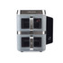 Grey dual-drawer air fryer oven with digital controls on a kitchen worktop