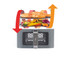 Grey air fryer oven showing airflow with salmon and vegetables inside