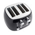 Black 4-slice toaster with chrome controls, angled view
