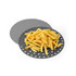 Grey air fryer liner with perforations shown with cooked chips on top
