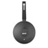 Grey non-stick frying pan with glass lid, top view, featuring Salter logo on handle and lid