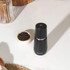 Black Salter pepper grinder on kitchen worktop next to bowl of peppercorns