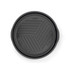 Round grey grill pan with raised ridges, top view
