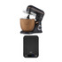 Black stand mixer with wood-effect bowl and digital kitchen scale