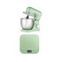 Green stand mixer and digital kitchen scale set, both shown in pastel green.