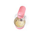 Pink stand mixer with bowl and whisk attachment mixing cake batter, top view