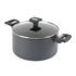 Grey non-stick stock pot with glass lid and Salter-branded handles