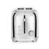 Chrome 2-slice toaster shown from the front with control buttons and dial