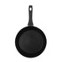 Black non-stick frying pan with textured interior, shown from above