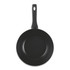 Black non-stick frying pan with textured interior, shown from above.