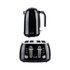 Black kettle and 4-slice toaster set with chrome accents, shown on white background