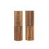 Pair of wooden salt and pepper mills with ribbed detail, natural finish.