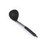 Black and silver nylon cooking ladle with ergonomic handle, shown on white background.