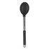 Black nylon serving spoon with stainless steel handle and hanging loop