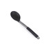 Black nylon cooking spoon with silver handle, angled for product display.