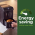 Black dual drawer air fryer on kitchen counter, touchscreen display in use