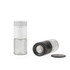 Set of two adjustable manual spice grinders in white and black, displayed upright and sideways.