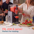 Countertop slush maker dispensing strawberry drink into glasses, suitable for kitchen use