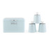 Set of pale blue bread bin and three matching kitchen storage canisters