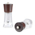 Set of Salter wooden and clear acrylic salt mills, upright and lying flat.