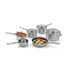 6-piece stainless steel pan set with glass lids, including saucepans and frying pan