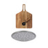Pizza board with cutter and perforated pizza tray set, wood and metal