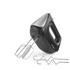 Black hand mixer with beaters attached and dough hooks shown separately