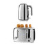 Chrome kettle and 4-slice toaster set, with toasted bread, shown on white background