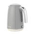 Grey electric kettle with chrome handle, 1.7L capacity, side view.
