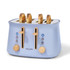 Salter 4-slice blue toaster with wooden dials and levers, toasting bread