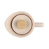 Stone colour mug with wooden lid, shown from top, handle visible.