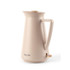 Stone-coloured Salter electric kettle with wooden accents, shown side view.